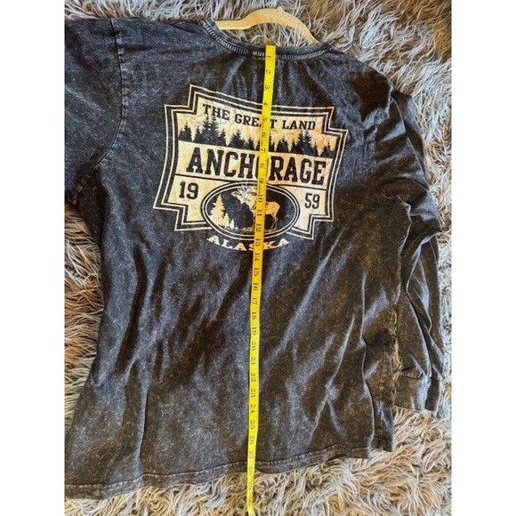Great Land Anchorage Alaska Long Sleeve T Shirt US Vintage Black Bleach Dye XL - Picture 8 of 9